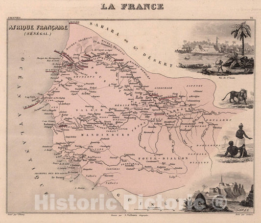 Historic Map : Senegal, Senegal. Afrique Francaise, 1869 Atlas , Vintage Wall Art