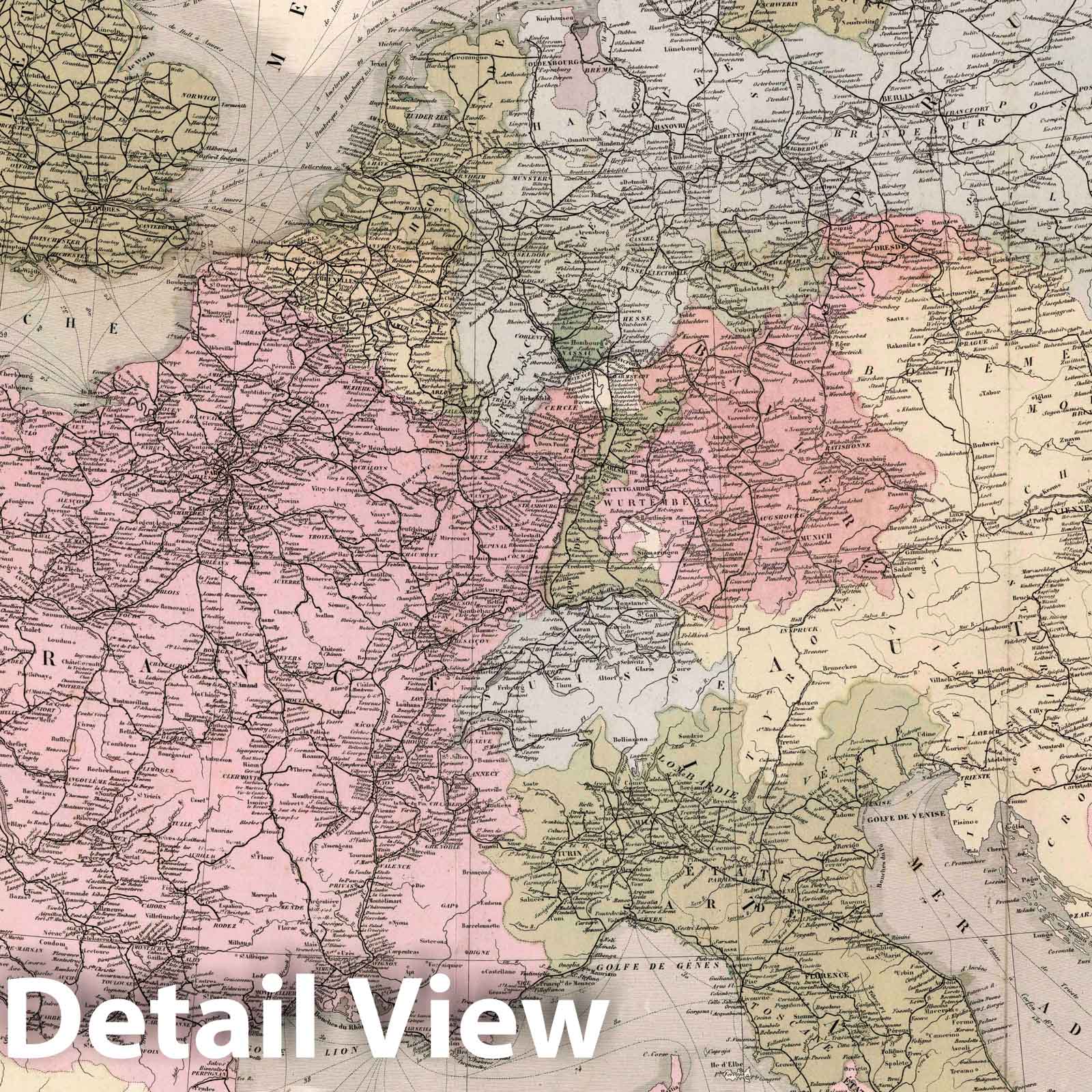 Europe - Railroad Map, 1869 - Historical Map Print