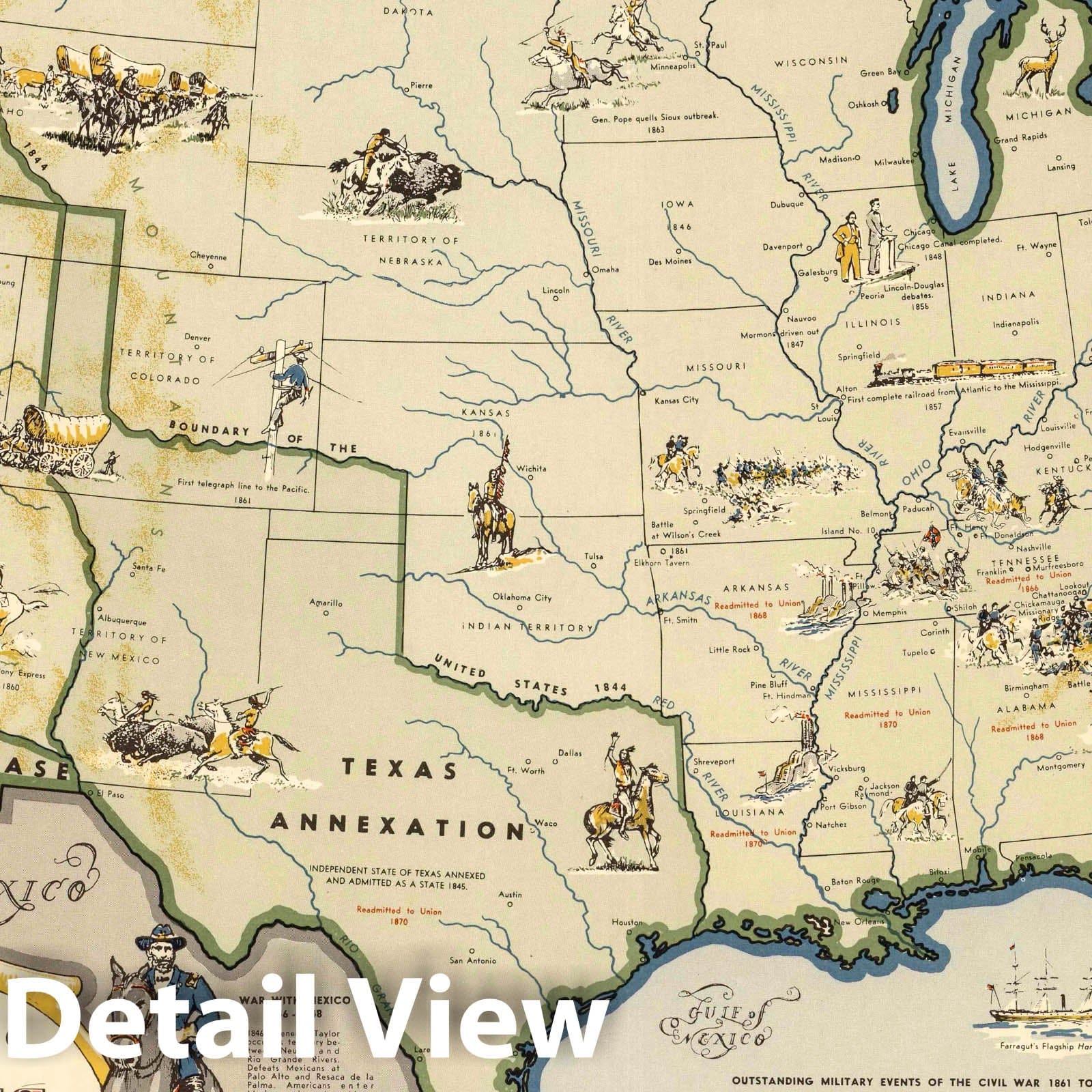 United States Boundaries 1845-1866 Pictorial Map Print