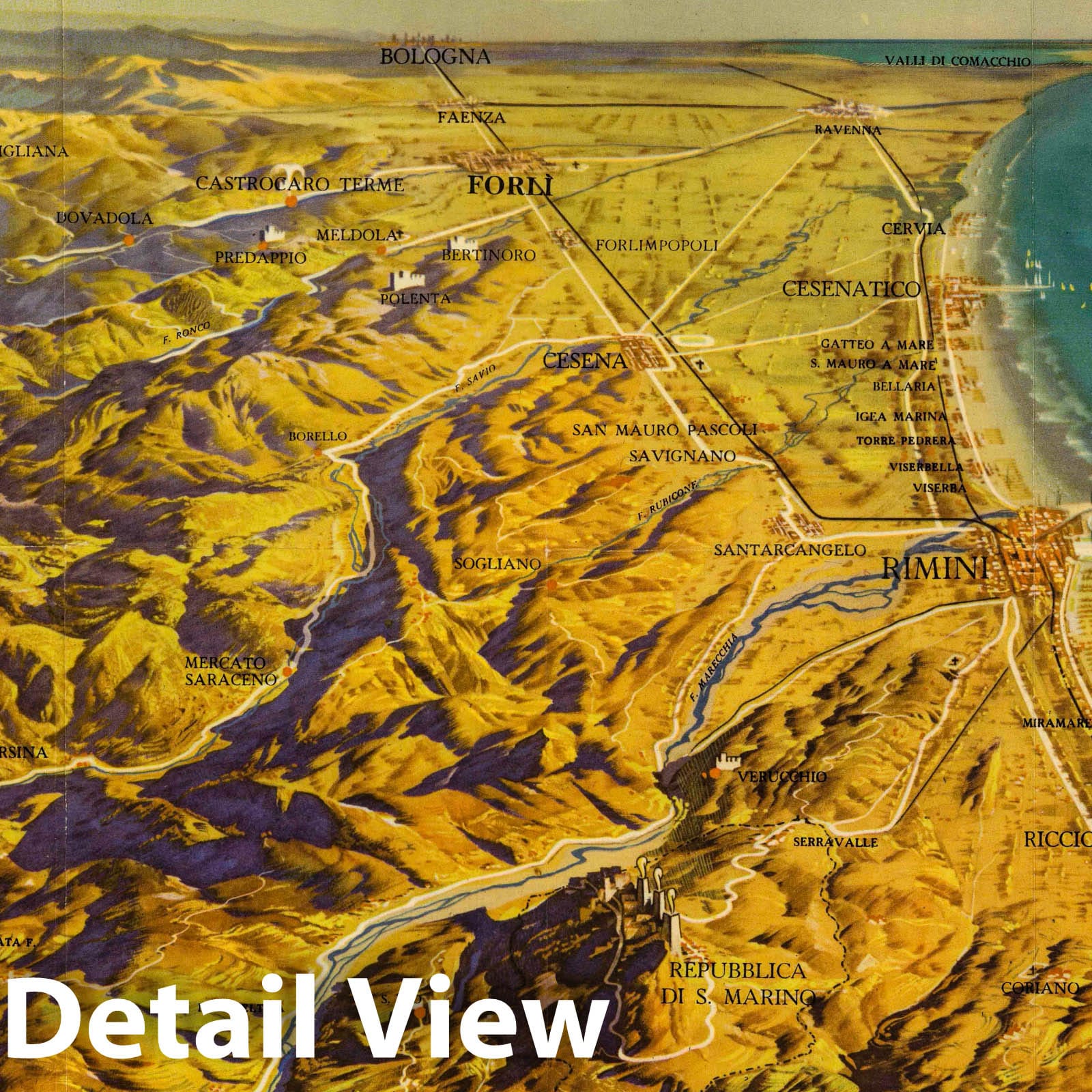 Riviera Adriatica di Romagna, Forli, Italy - Pictorial Map, 1938