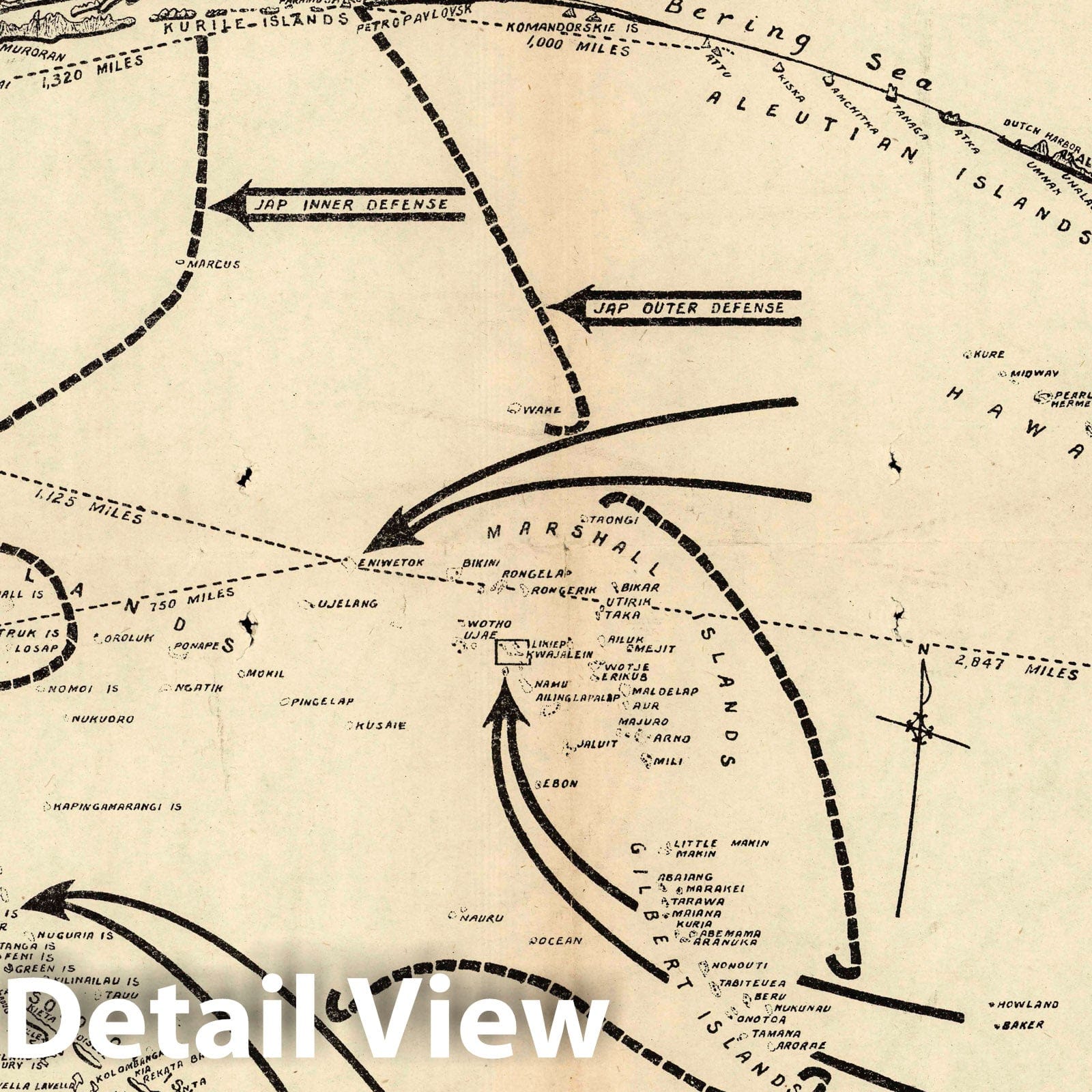 Pacific Battlefront & Kawajalien Atoll - World War II 1944 Map Print