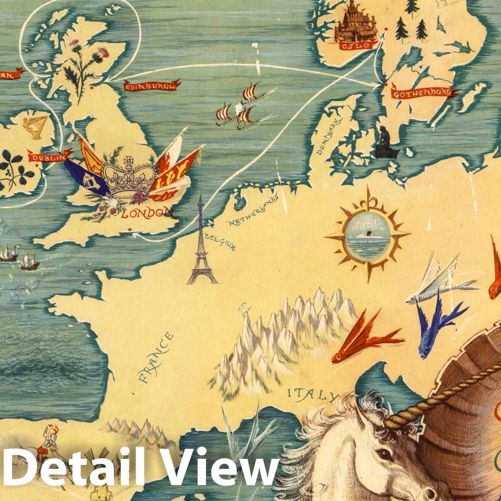 Cunard Caronia Coronation Cruise 1953 - Pictorial Map Print