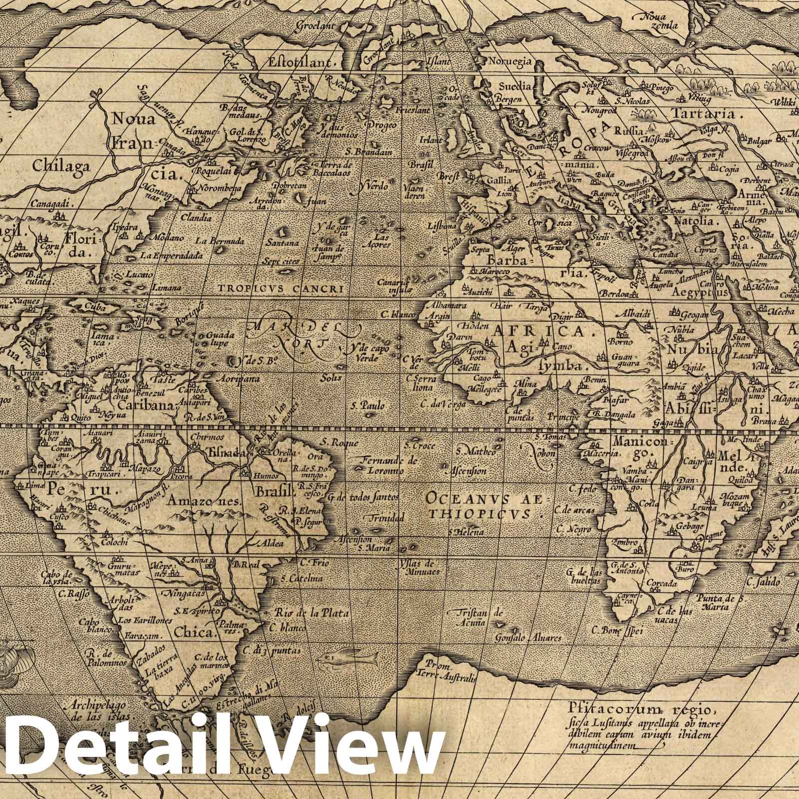 World Map 1608 - Ortelius Theatro Del Mondo Historical Map Print