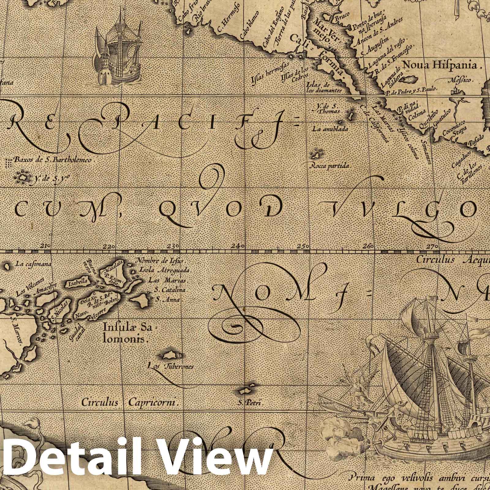 Pacific Ocean, 1589 - Historical Map Print by Abraham Ortelius