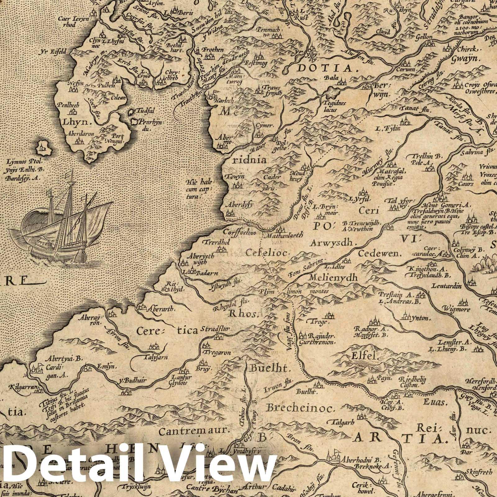 Wales, 1608 - Historical Map Print from Ortelius Theatro Del Mondo