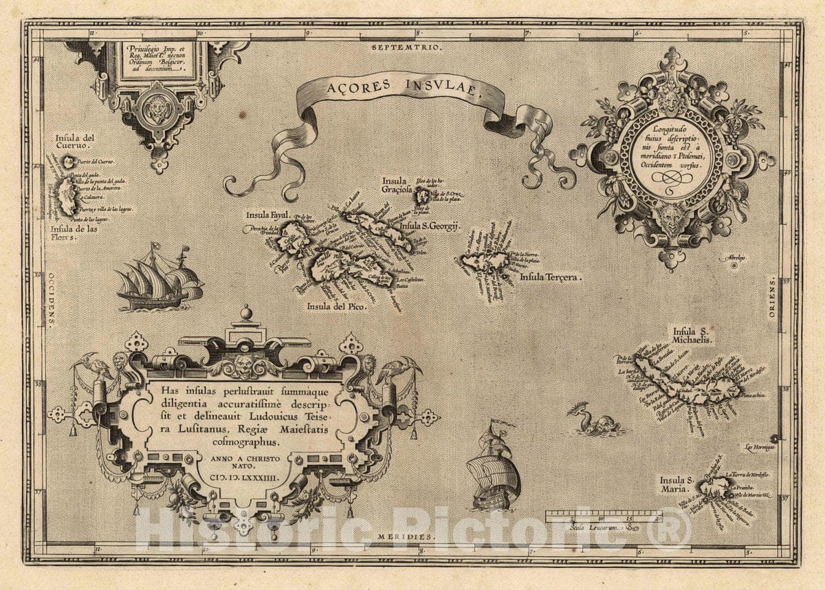 Azores, 1608 - Historical Map Print from Ortelius Atlas