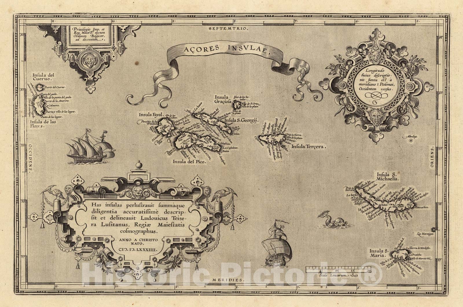 Historic Map : Azores, Acores Insulae. Regia Maiestatis cosm, 1608 , Vintage Wall Art