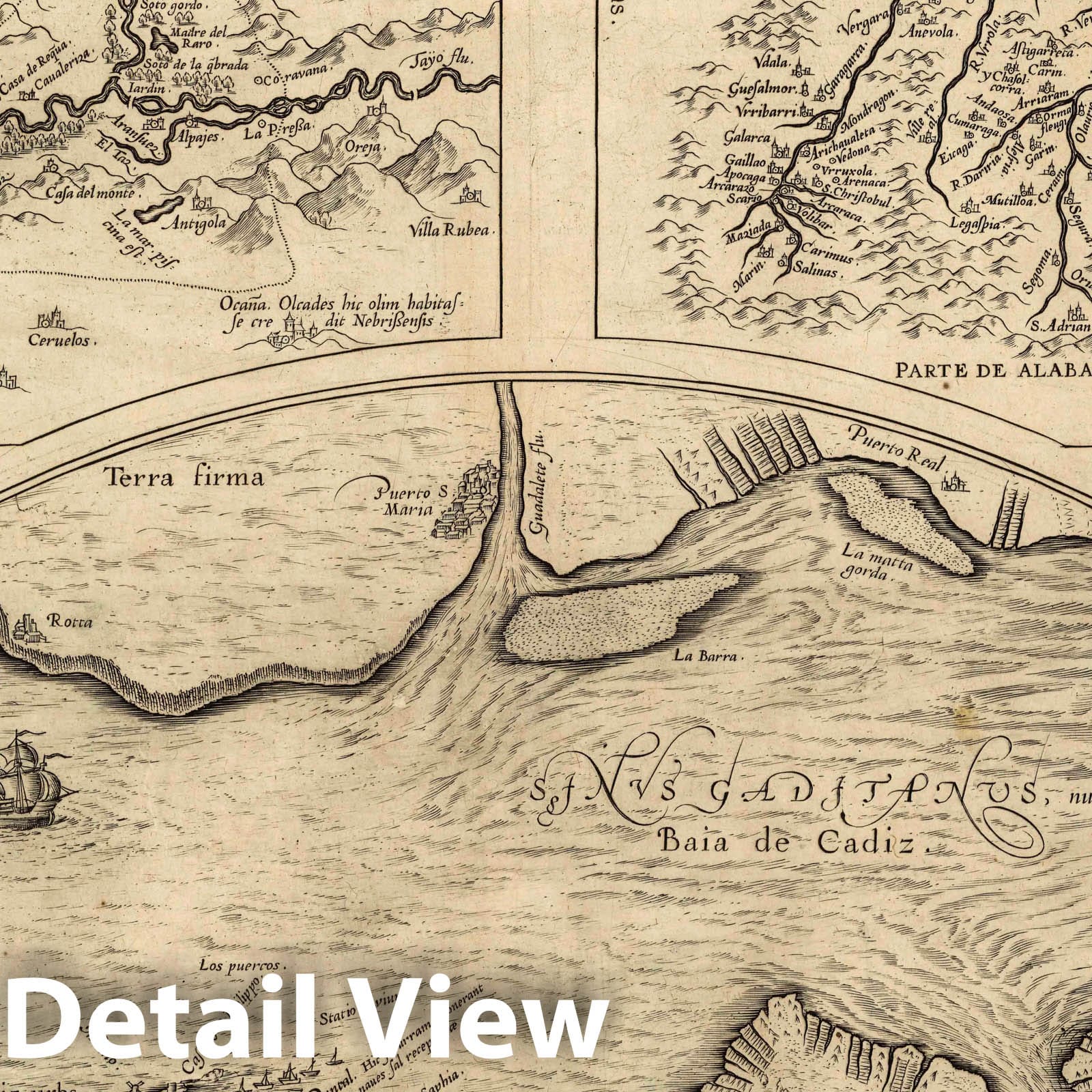 Carpetania, Guipuscoa, and Cadiz, Spain 1608 Historical Map Print