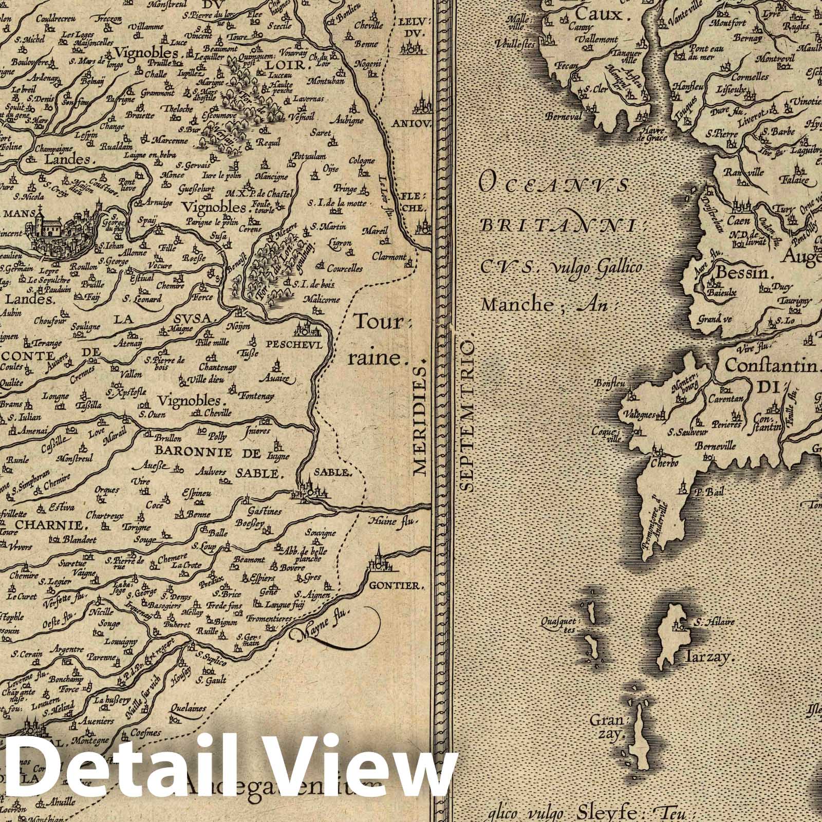 Maine and Normandy (Ancient Map), 1594 - Historical Map Print