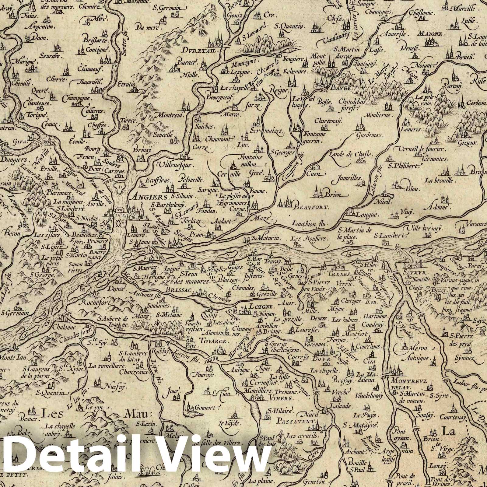 Anjou (Maine-et-Loire), France 1579 Historical Map Print