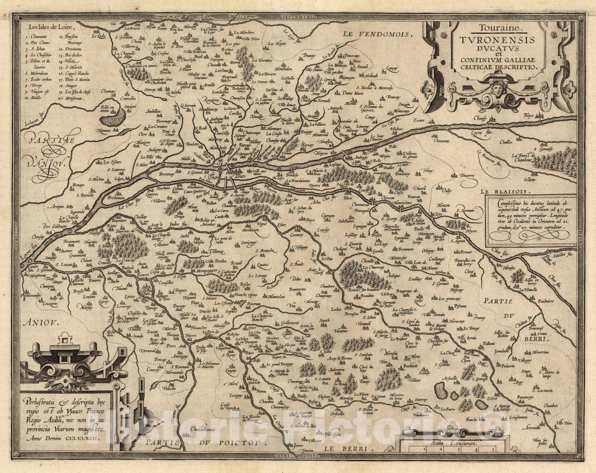 Historic Map : France , Tours, France, Touraine Region, Turonensis Ducatus Et Confinium Galliae Celticae Descriptio, 1608 Atlas , Vintage Wall Art