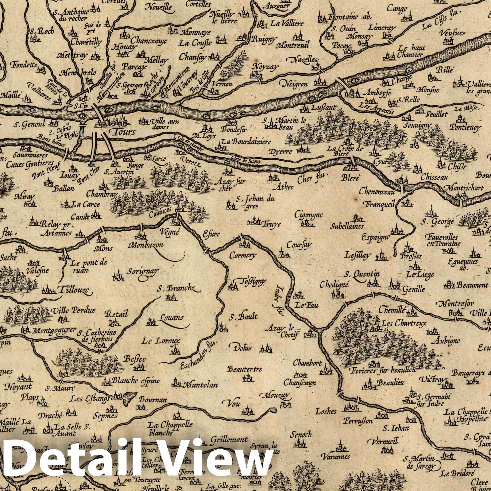 Tours and Touraine, France 1608 - Historical Map Print