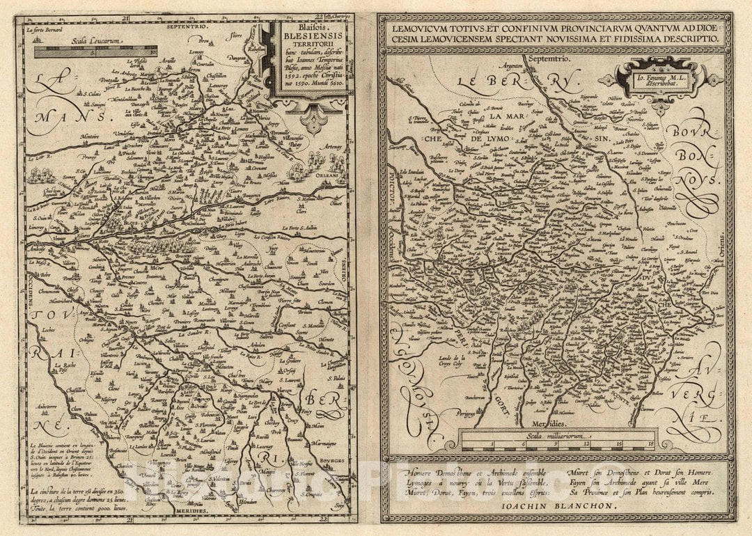 Historic Map : France , Blois, France, (31) Blaisois. Blesiensis (with) Lemovicum, 1608 Atlas , Vintage Wall Art