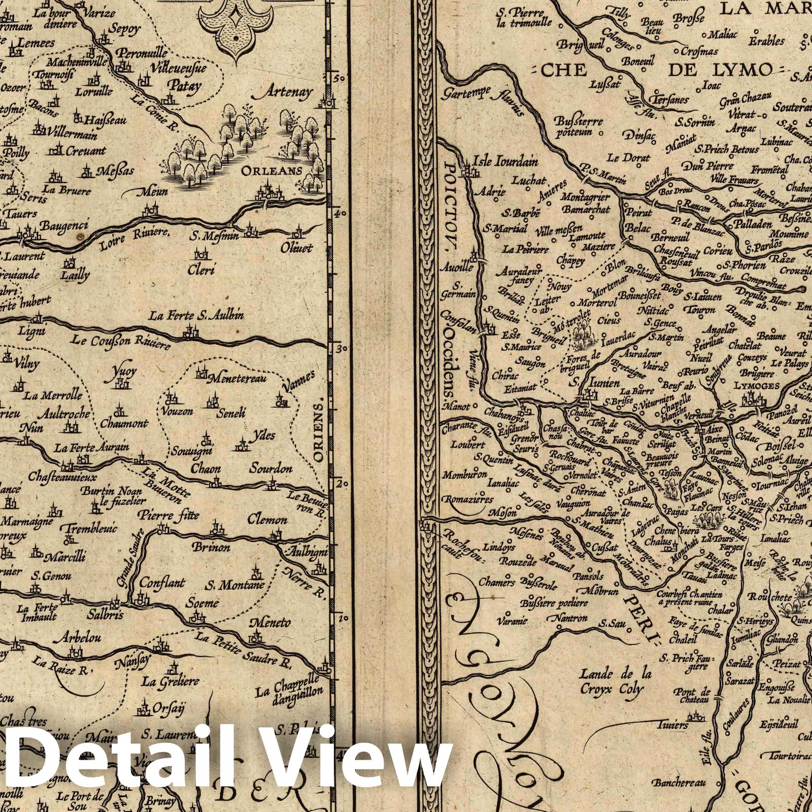 Blois and Limoges, France 1608 Historical Map Print
