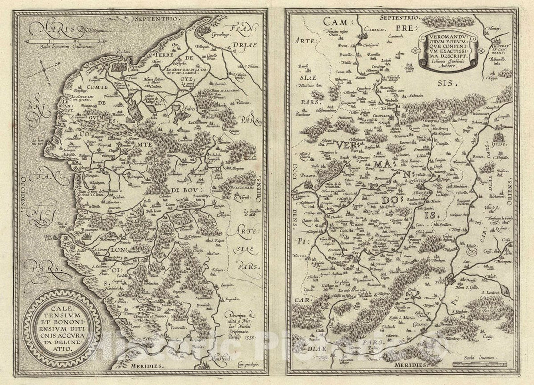 Historic Map : France , Calais France, (32) Caletensium (with) Veromanduorum, 1608 Atlas , Vintage Wall Art