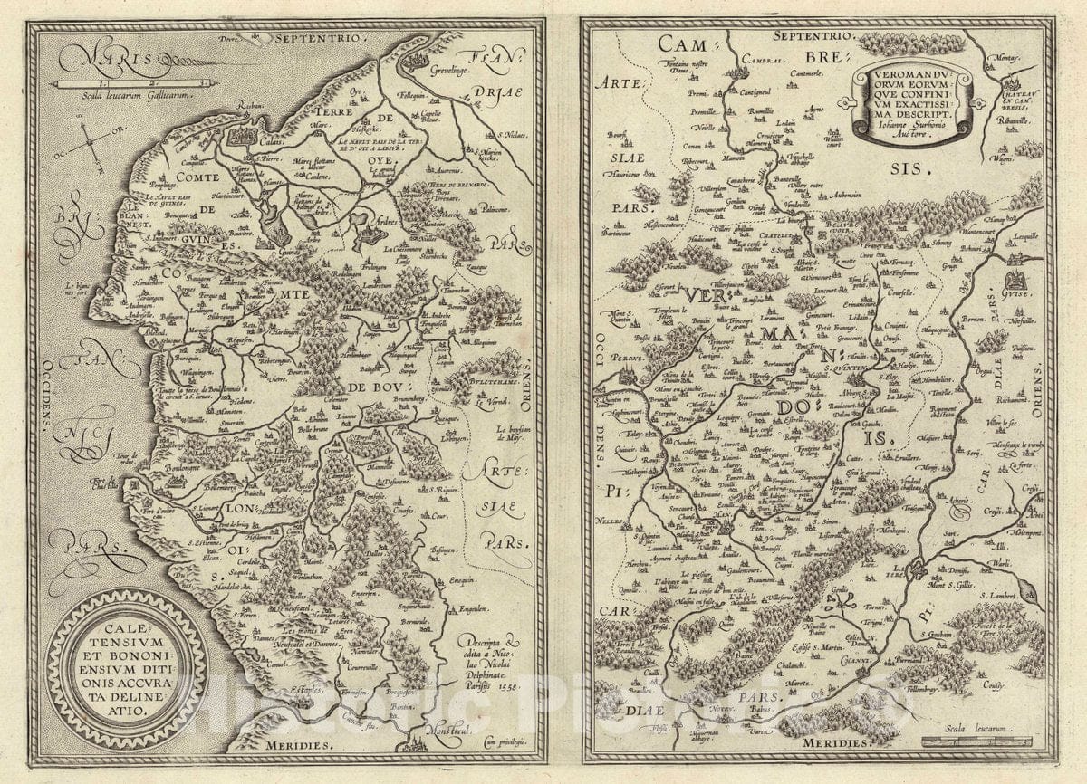 Historic Map : France , Calais France, (32) Caletensium (with) Veromanduorum, 1608 Atlas , Vintage Wall Art