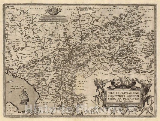 Historic Map : Gelriae, Cliviae, Finitimorumque Locorum Verissima Descriptio Christiano Schrot Auctore. Cum privilegio, 1608 Atlas - Vintage Wall Art