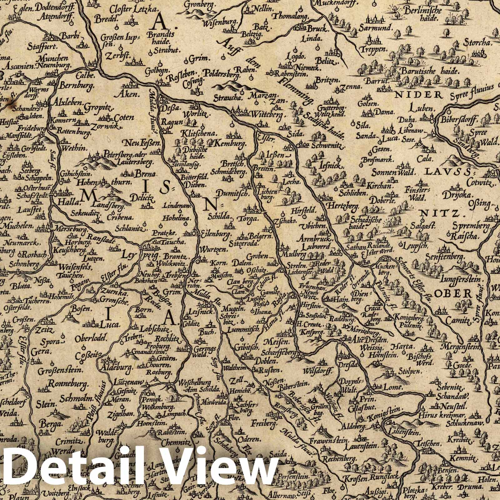 Saxony and Thuringia, Germany 1608 Historical Map Print