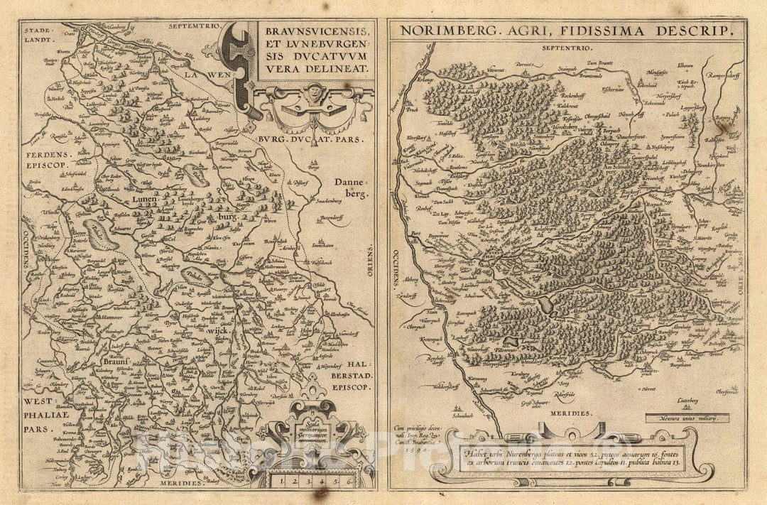 Historic Map : Germany, (66) Braunsvicensis, Luneburgensis. Norimberg, 1608 Atlas , Vintage Wall Art