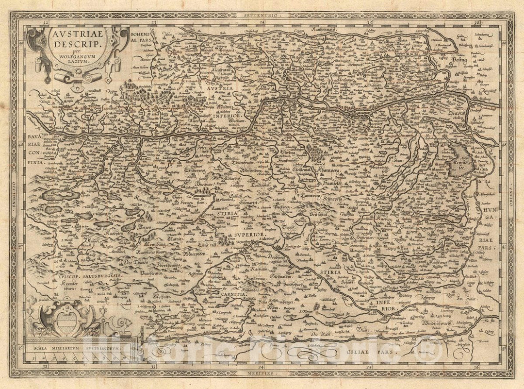 Historic Map : Austria, Austriae Descrip. per Wolfgangum Lazium, 1608 Atlas , Vintage Wall Art