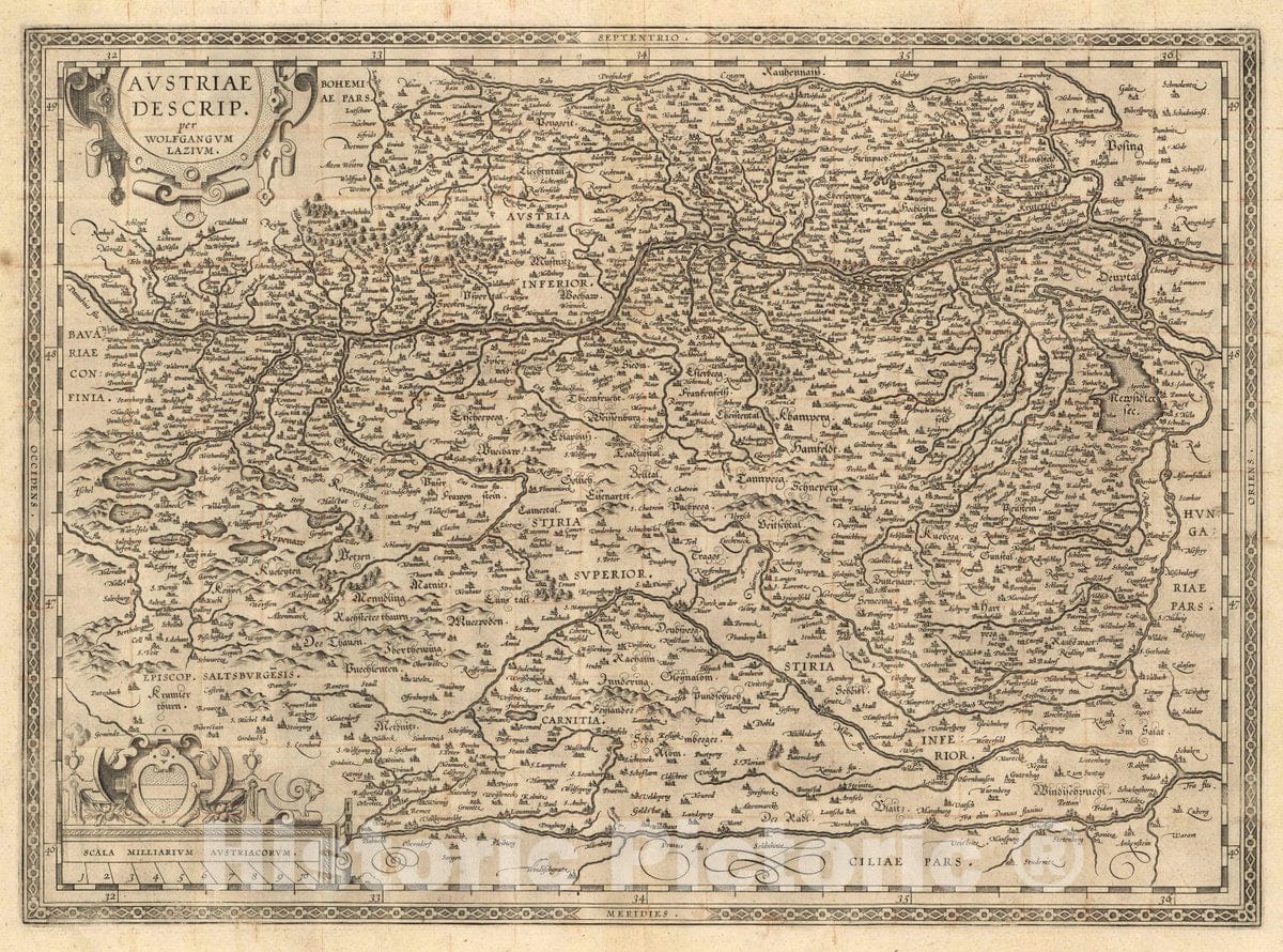 Historic Map : Austria, Austriae Descrip. per Wolfgangum Lazium, 1608 Atlas , Vintage Wall Art