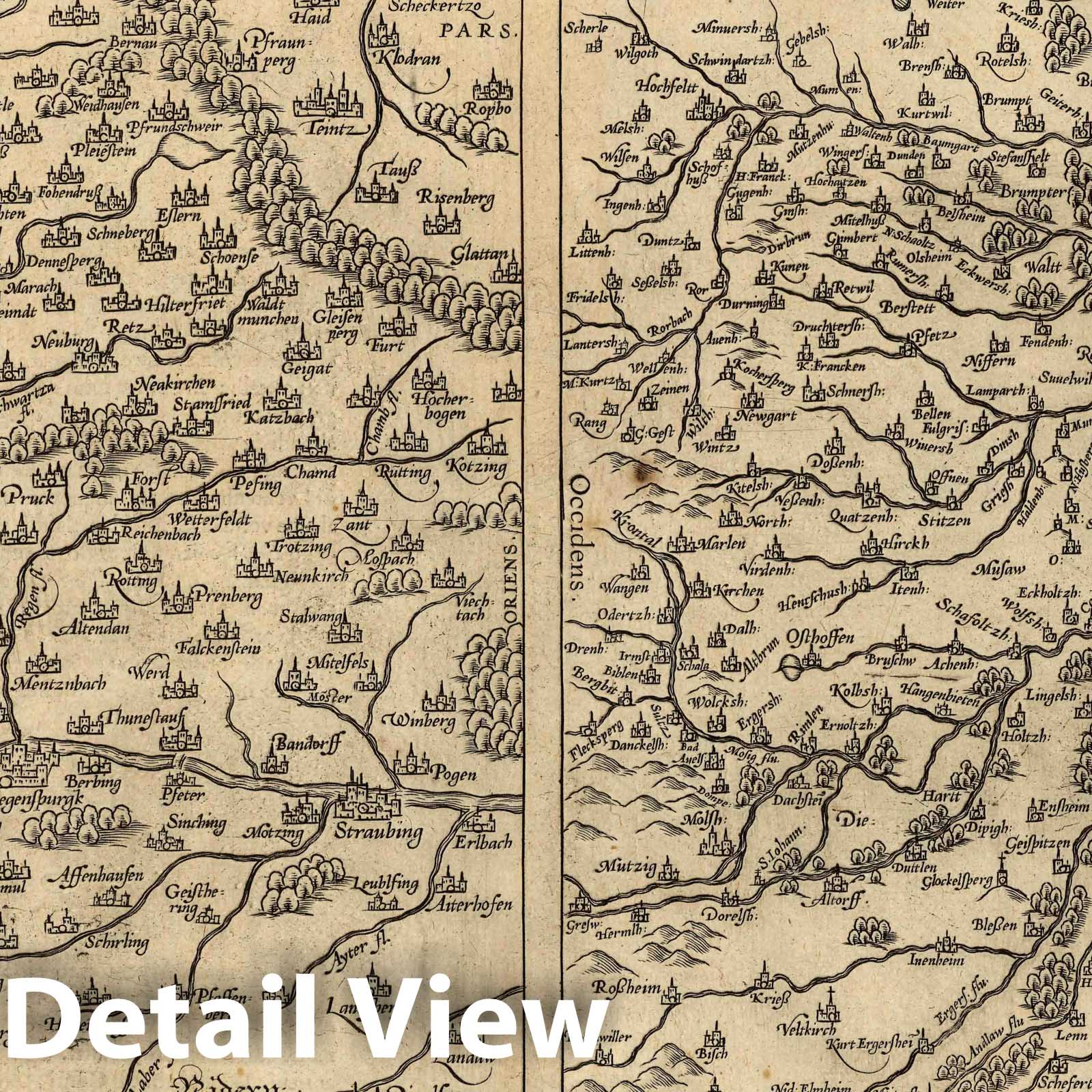 Palatinate of Bavaria and Strasbourg Region, 1608 - Historical Map Print