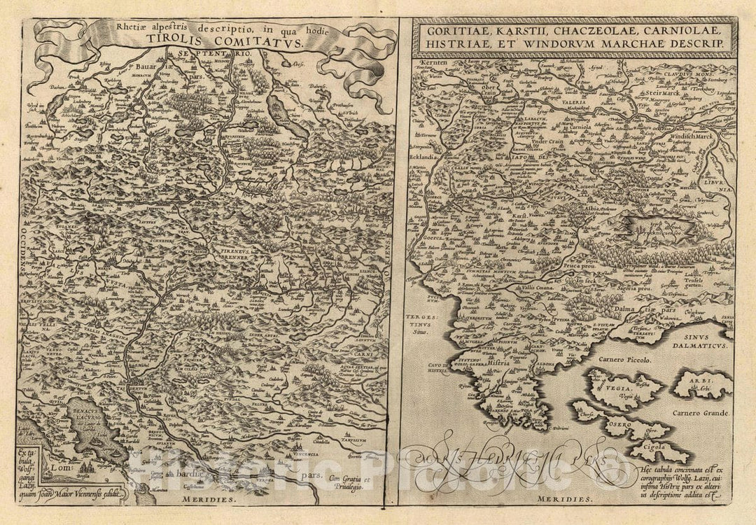 Historic Map : Austria, (78) Tirolis Comitatus (with) Goritiae, Karstii, 1608 Atlas , Vintage Wall Art