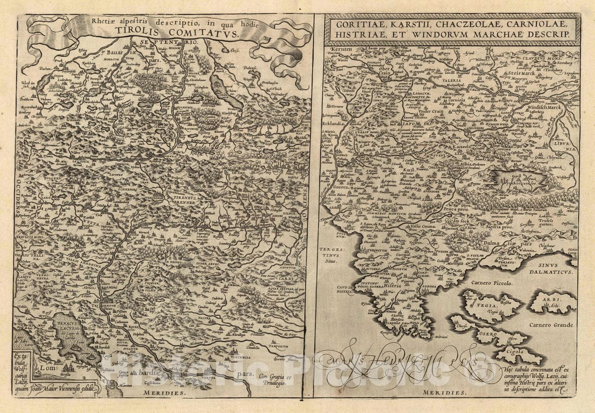 Historic Map : Austria, (78) Tirolis Comitatus (with) Goritiae, Karstii, 1608 Atlas , Vintage Wall Art