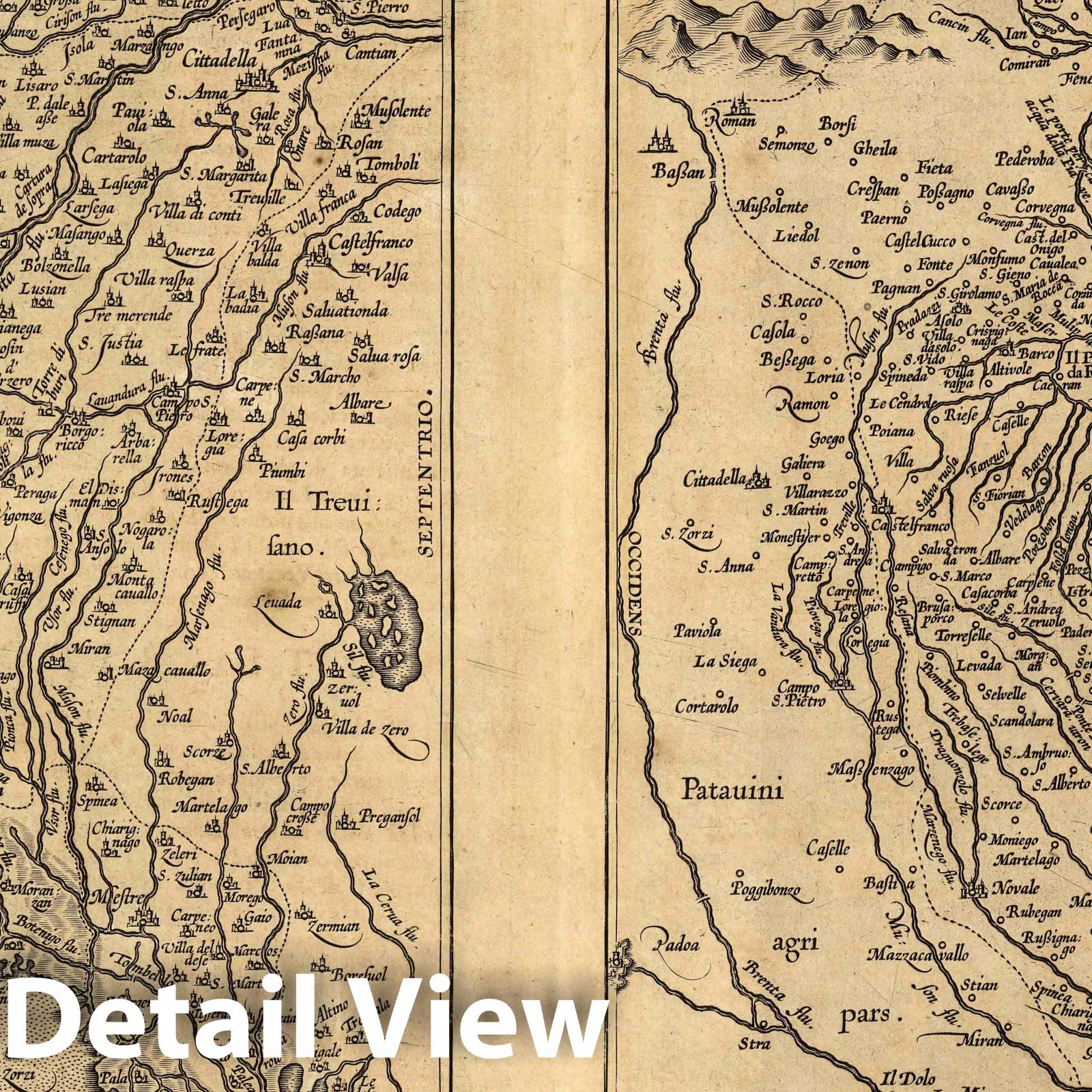 Padua and Treviso, Italy 1608 Historical Map Print