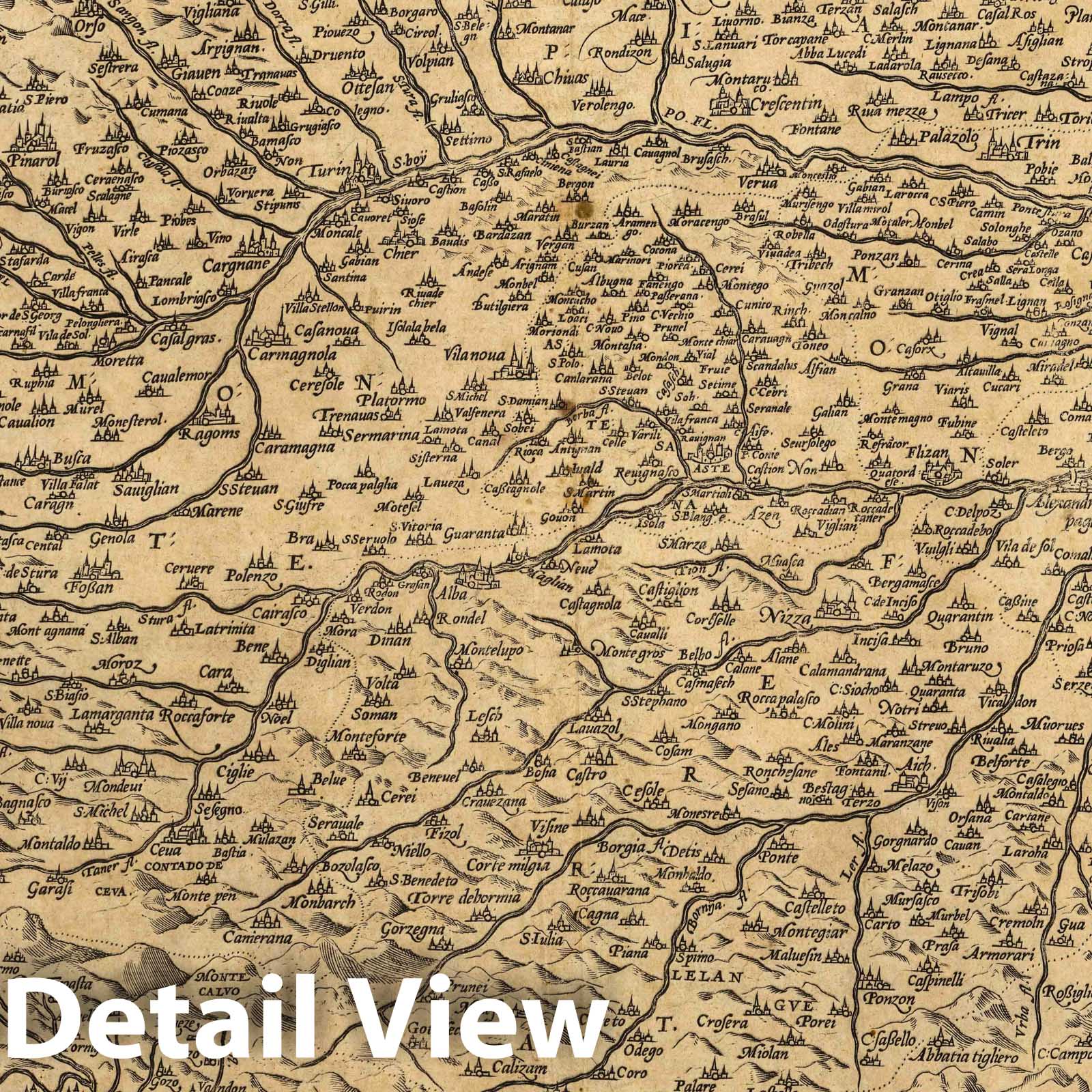 Piedmont and Nearby Regions, 1608 - Historical Map Print
