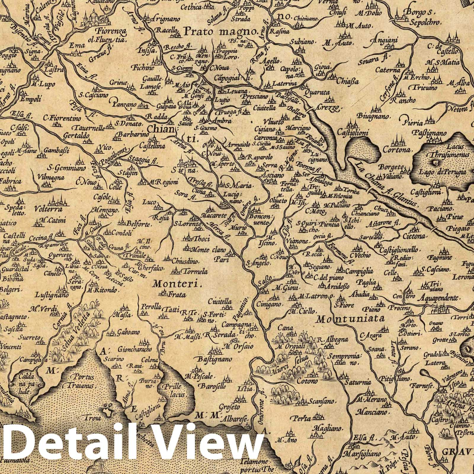 Tuscany, Italy 1608 - Historical Map Print from Ortelius Atlas