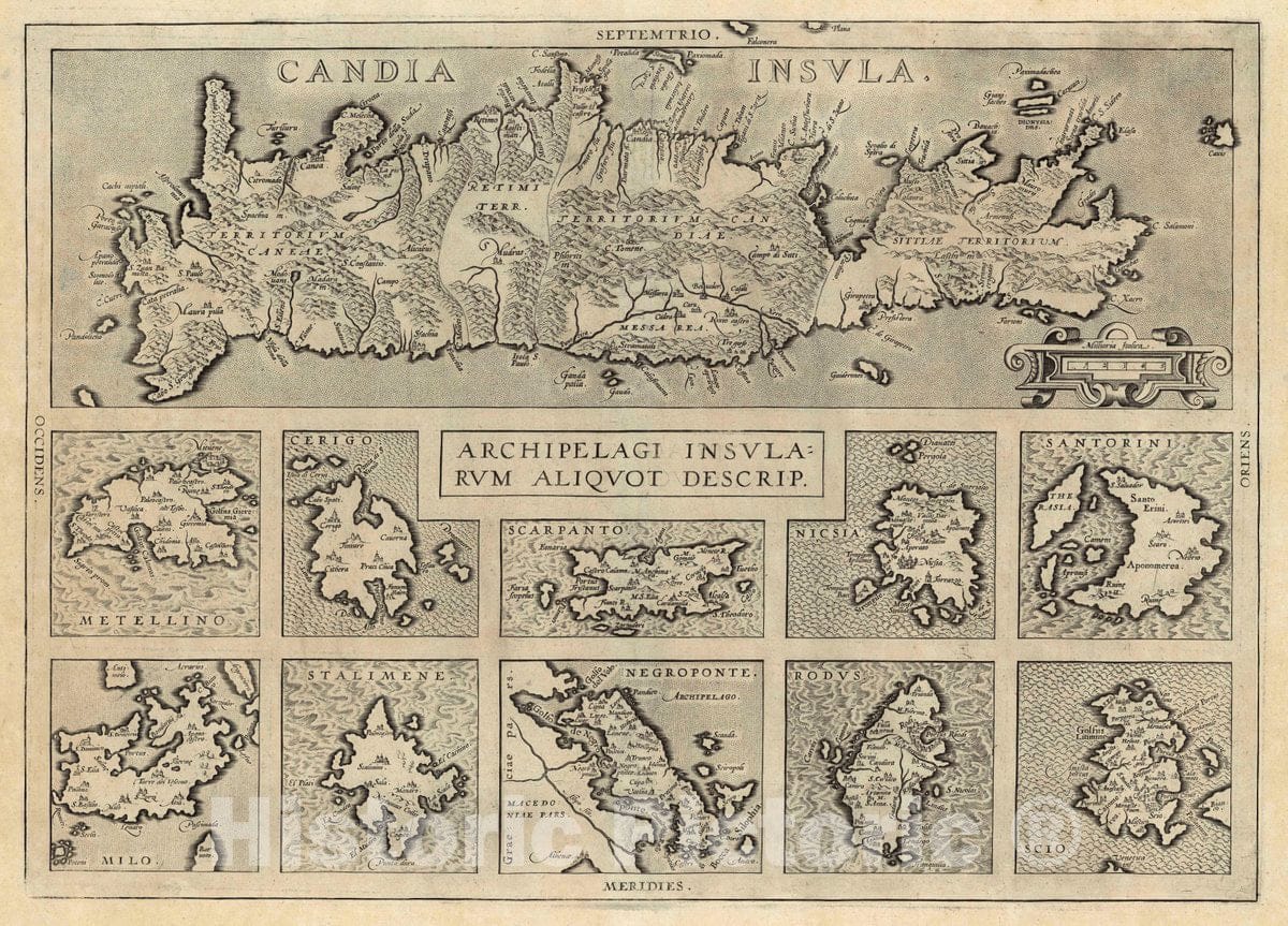 Historic Map : Crete, (105) Candia (with) Archipelagi Insularum, 1608 Atlas , Vintage Wall Art