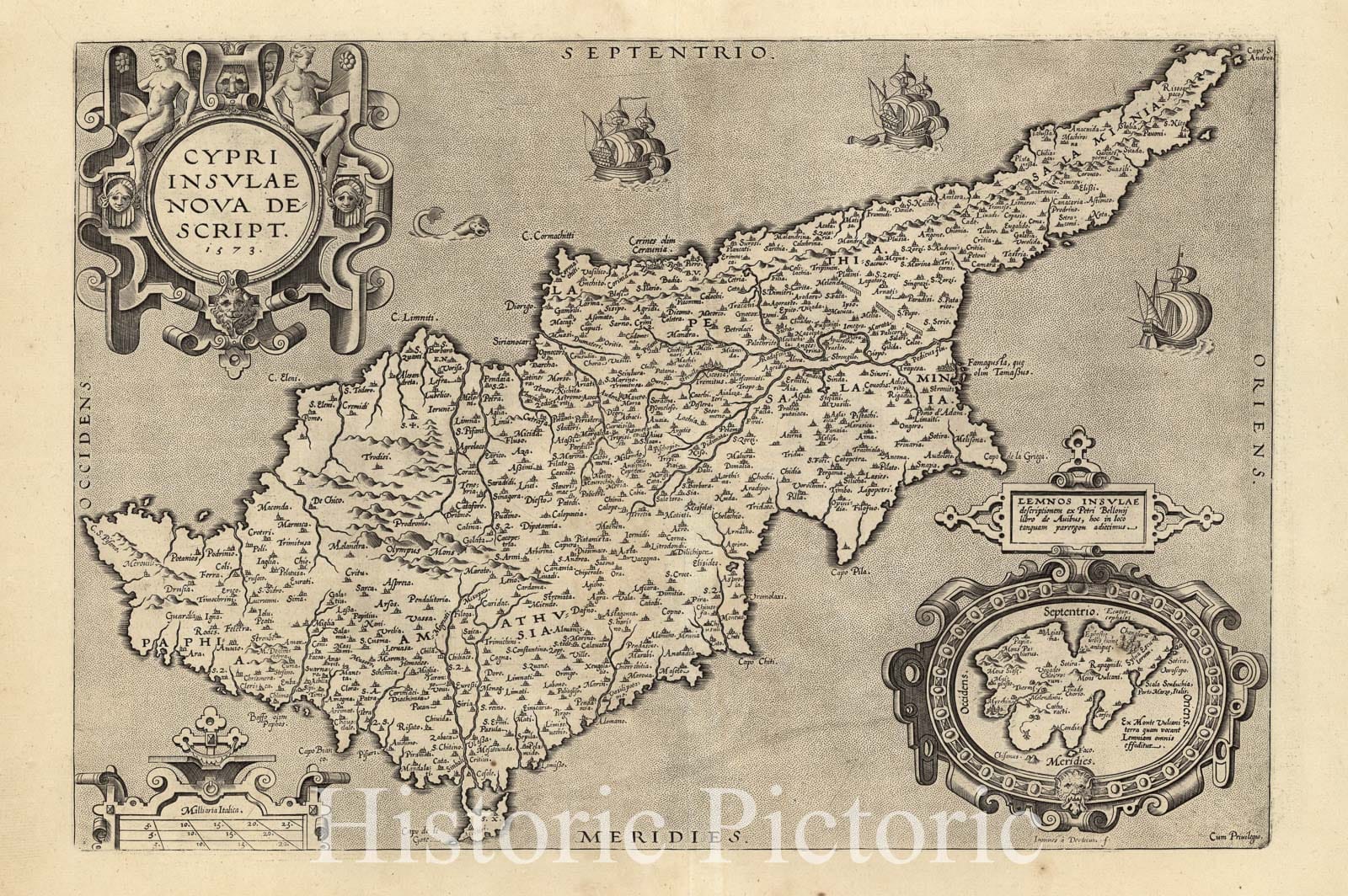 Historic Map : Cyprus, Lemnos, Greece Cypri Insulae Nova Descript. 1573, Vintage Wall Art