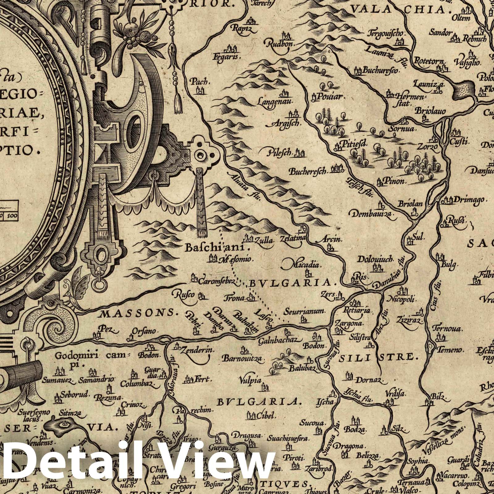 Romania and Adjacent Regions including Bulgaria and Wallachia, 1583 - Historical Map Print