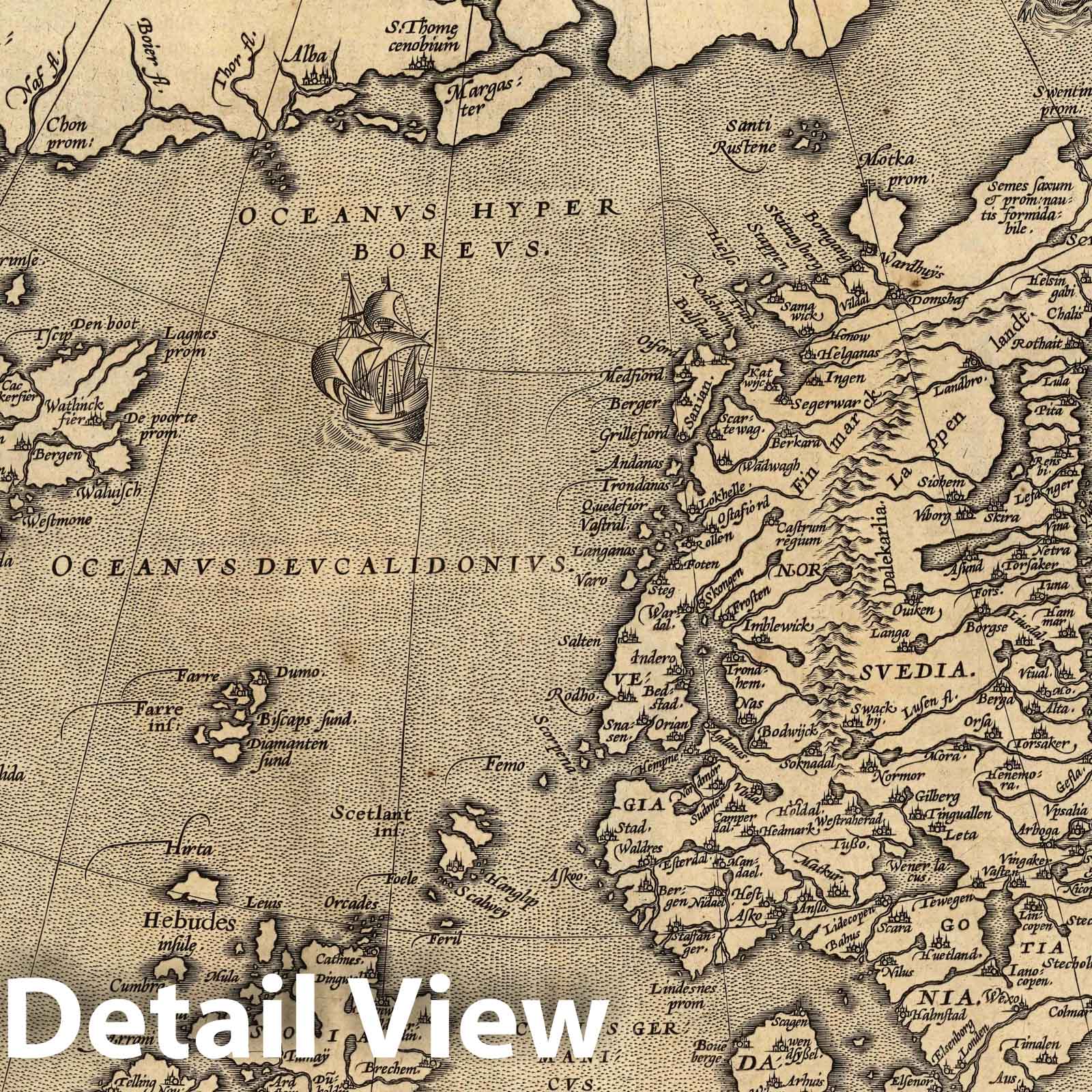 Northern Regions: Iceland, Scandinavia, Greenland, Russia, 1608 - Historical Map Print