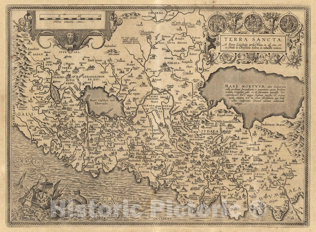 Historic Map : Palestine, Holy Land Terra Sancta, A Petro Laicstain perlustrata, 1608, Vintage Wall Art