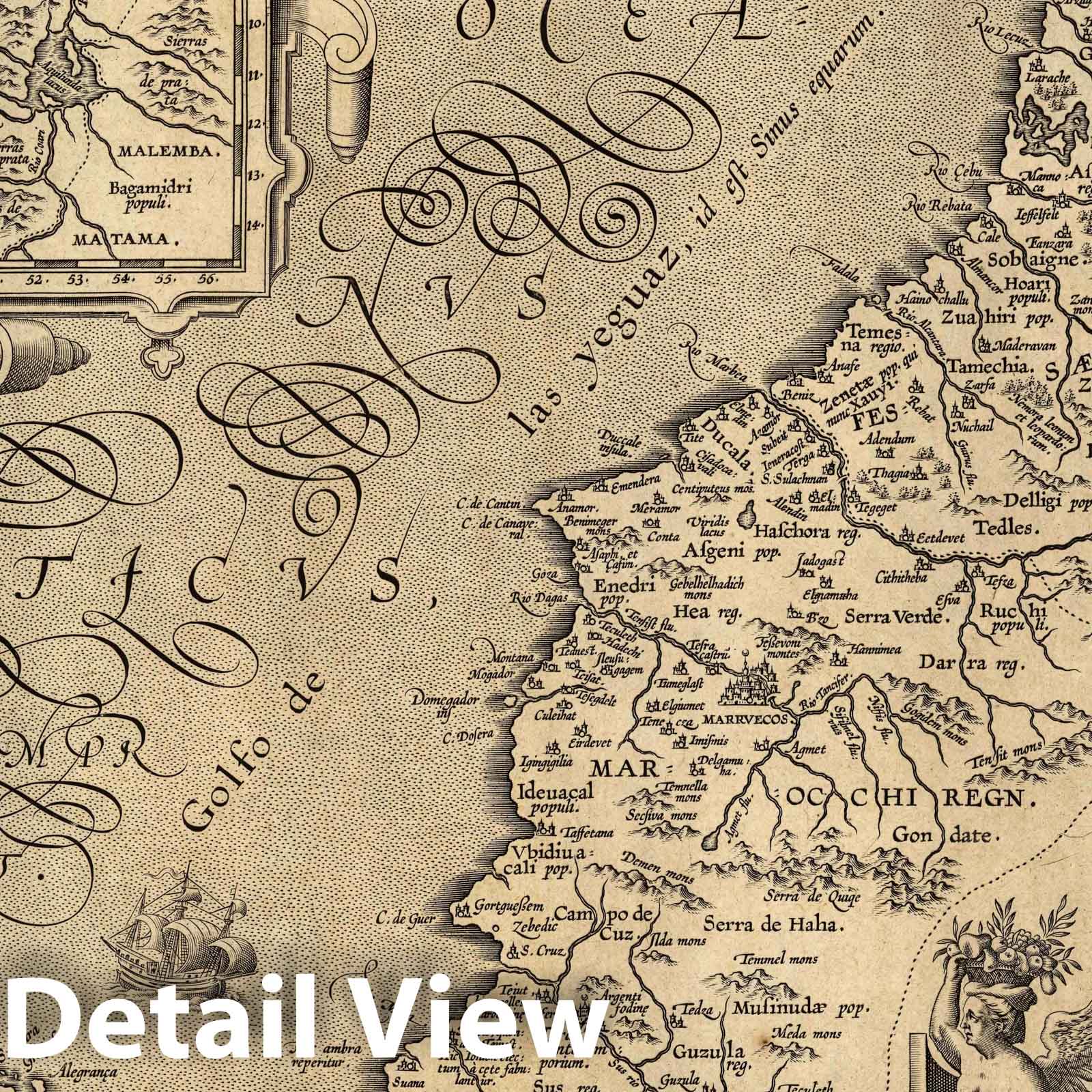 Fez and Morocco with Congo Region, 1595 - Historical Map Print