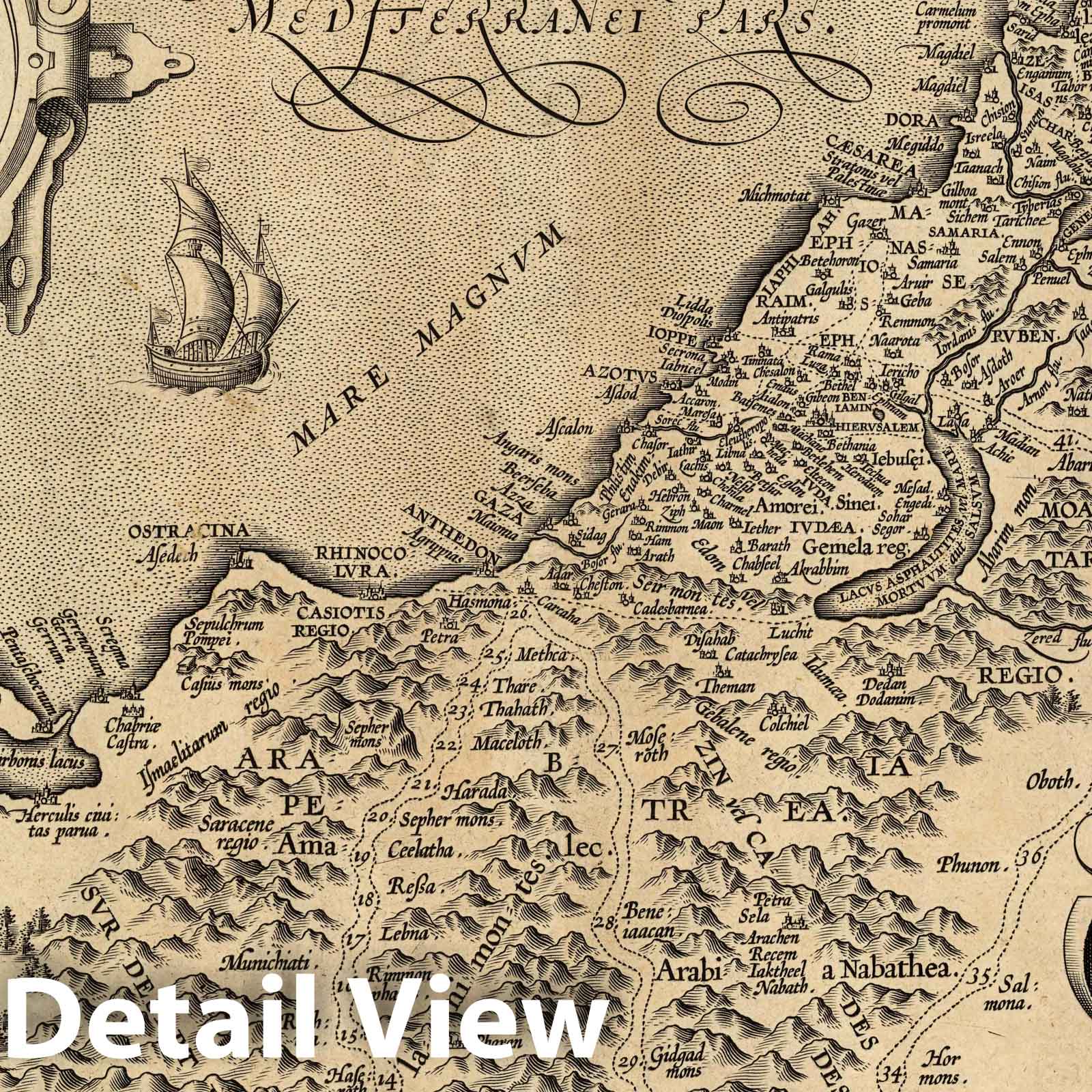 Palestine, 1608 - Historical Map Print from Ortelius Theatrum