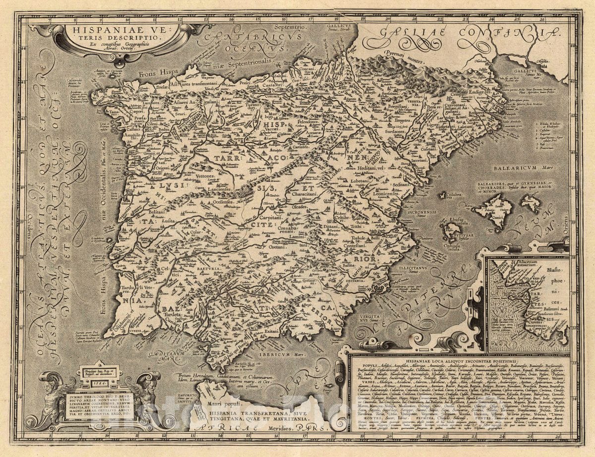 Historic Map : Spain, (x) Hispaniae Veteris Descriptio, 1586 Atlas , Vintage Wall Art