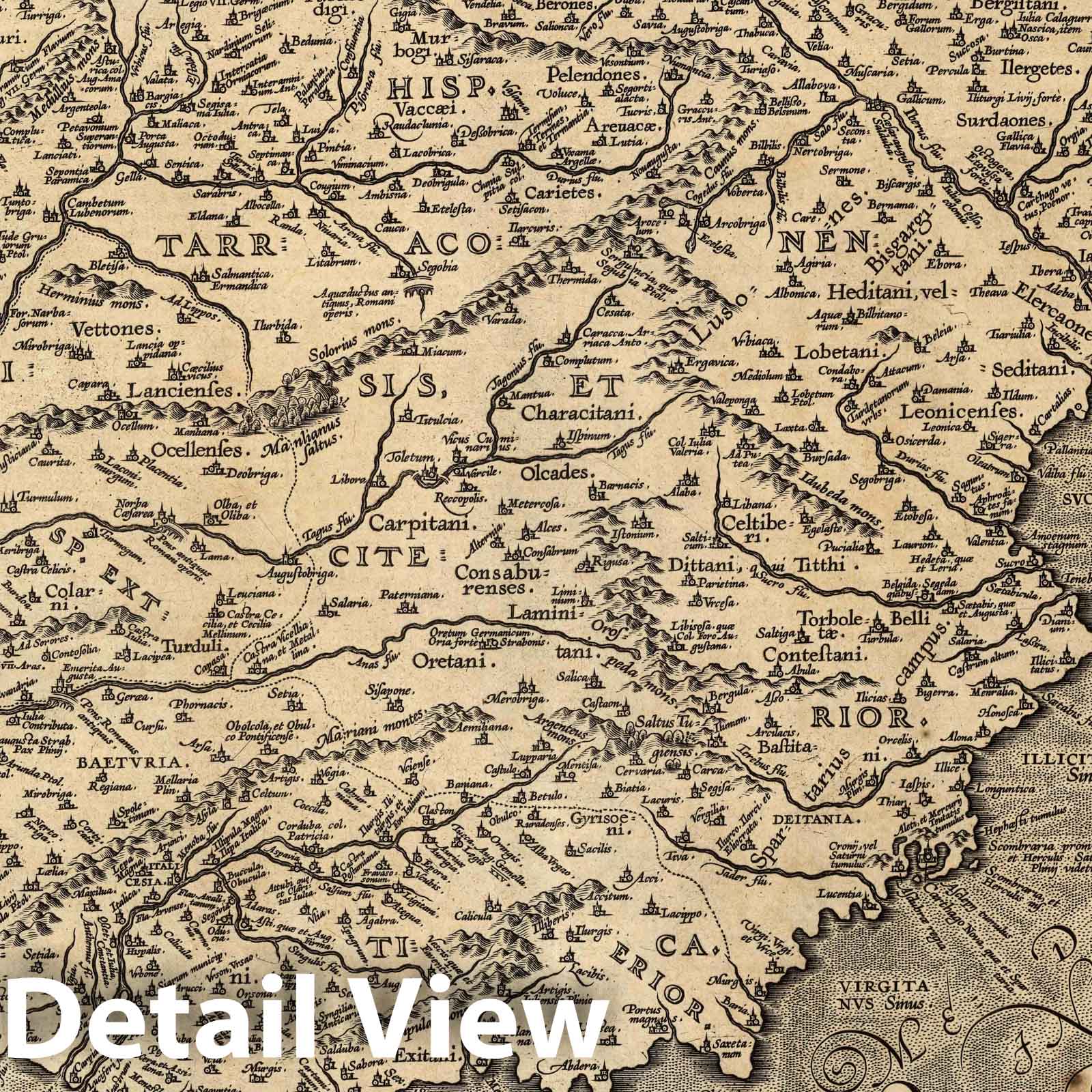 Ancient Spain and Portugal, 1586 - Historical Map Print
