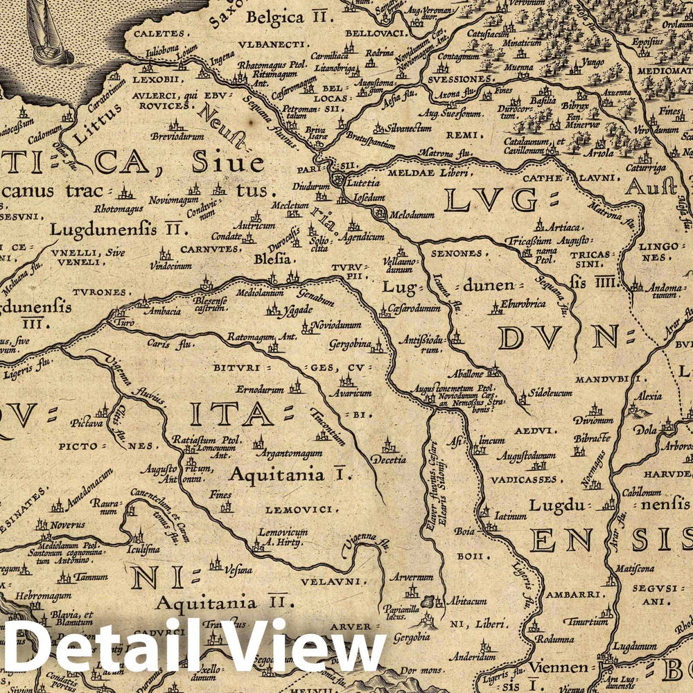 Historic Map : France, Galliae Veteris Typus. Ex conatibus Geographicis Abrah. Ortelij. Cum Privilegio Imp. Reg. et Cancel. Brab. 1594, 1608 Atlas , Vintage Wall Art