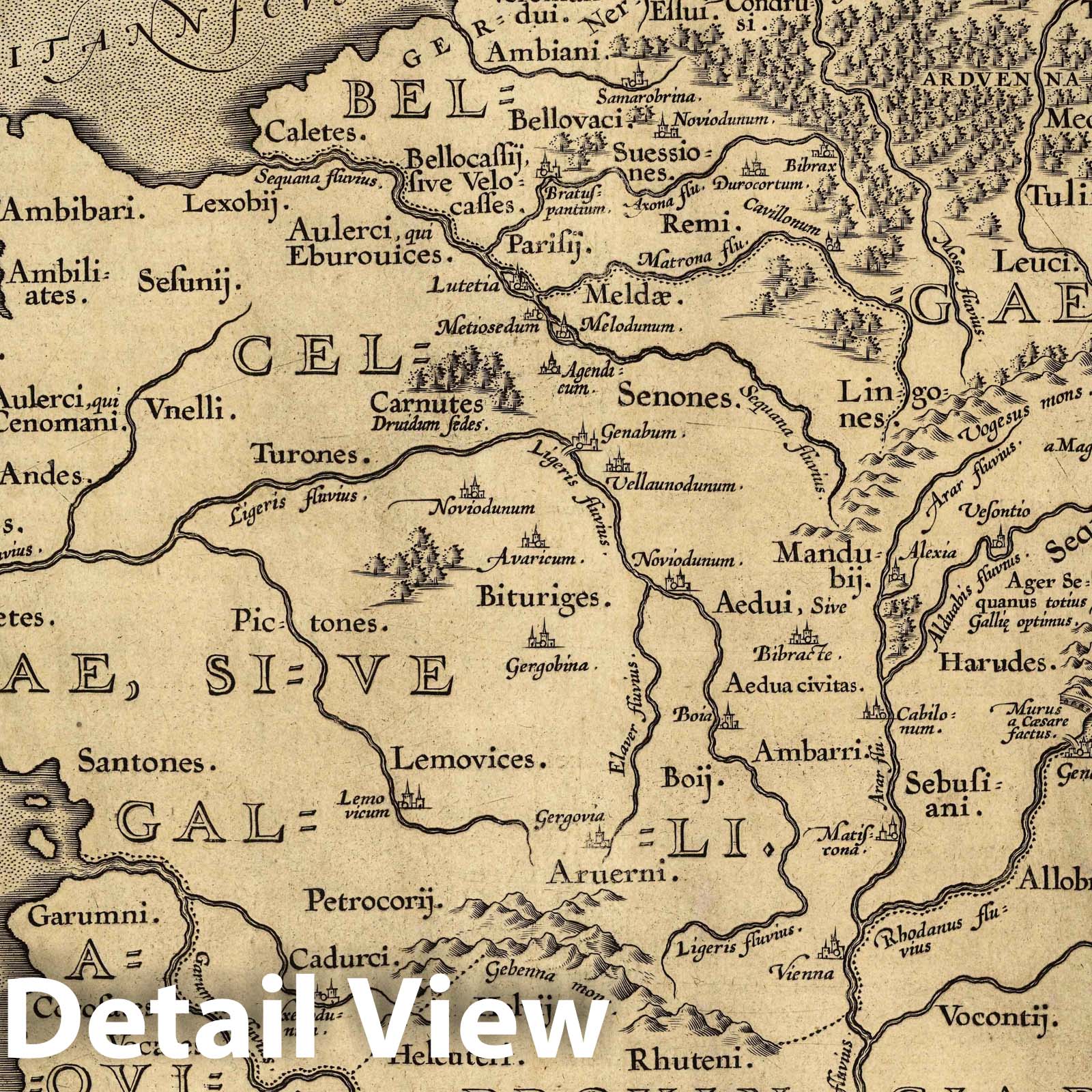 Historic Map : France, Gallia Vetus, Ad Iulij Casaris commentaria. ex Conatibus geographicis Abrah. Ortelij. 1590, 1590 Atlas , Vintage Wall Art