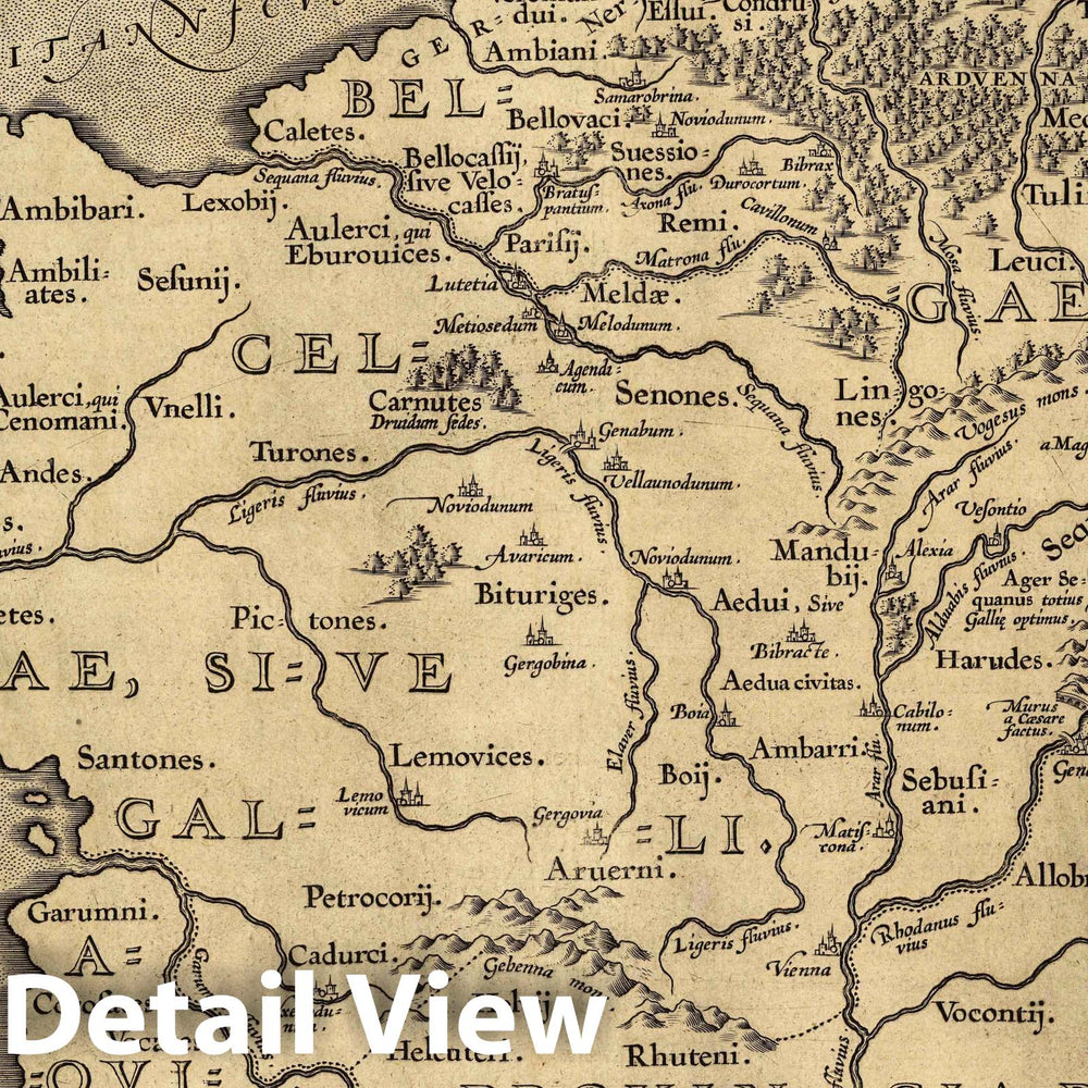 Historic Map : France, Gallia Vetus, Ad Iulij Casaris commentaria. ex Conatibus geographicis Abrah. Ortelij. 1590, 1590 Atlas , Vintage Wall Art