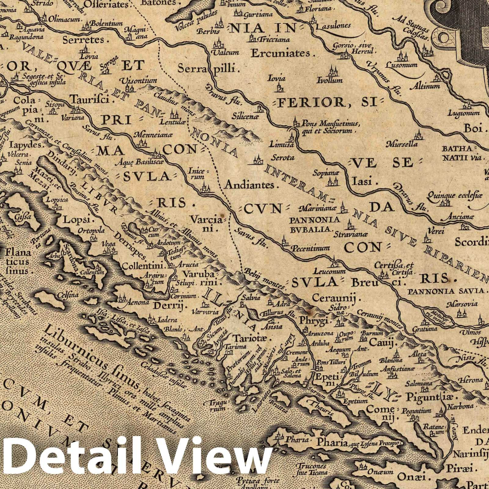 Pannoniae Et Illyrici Veteris Tabula - Ortelius 1590 Historical Map Print