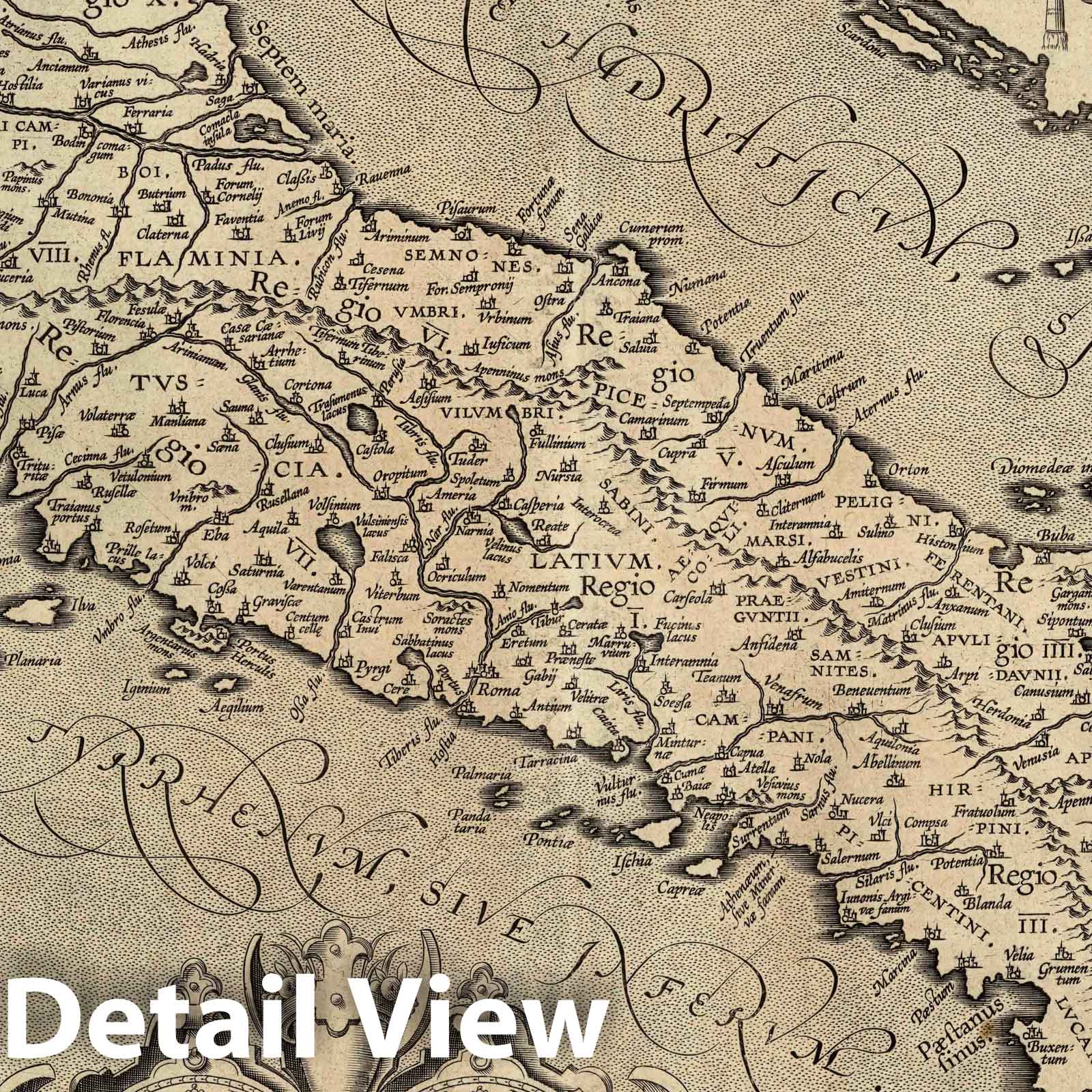 Ancient Italy, 1608 - Ortelius Historical Map Print