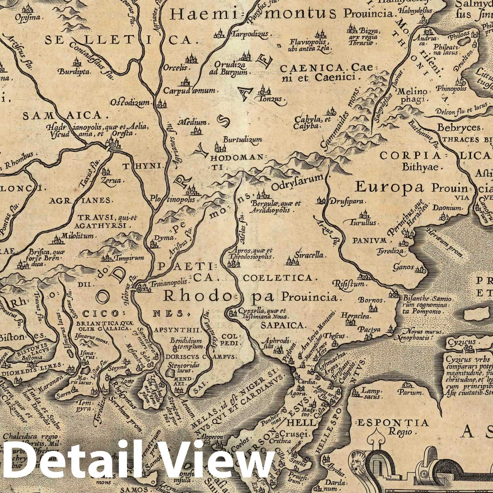Ancient Thrace, 1585 Historical Map Print