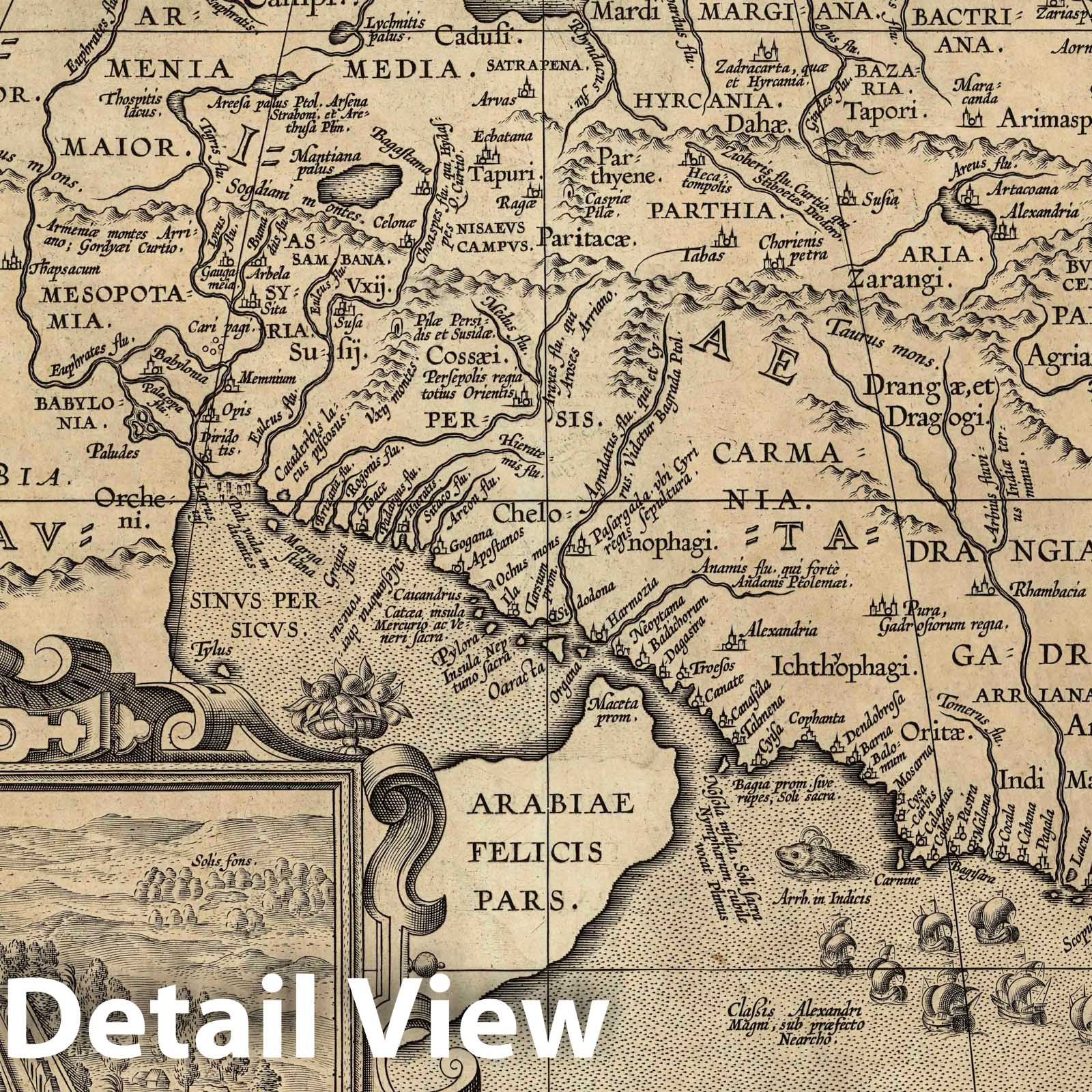 Alexander the Great's Expedition: Iran, Syria, Afghanistan, Turkey, India, Asia Minor, 1595 - Historical Map Print
