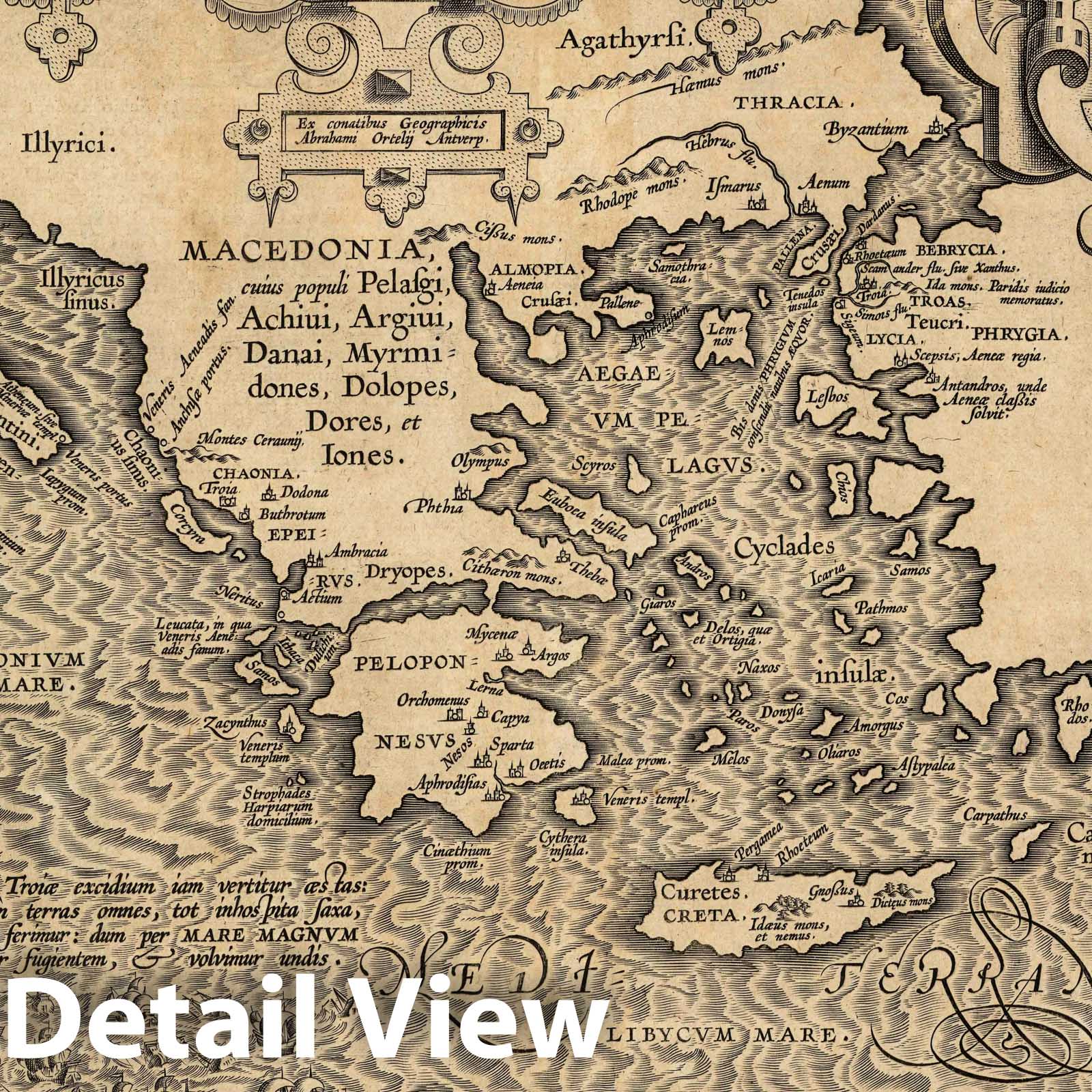 Aeneae Troiani Navigatio, 1594 - Ortelius Historical Map Print