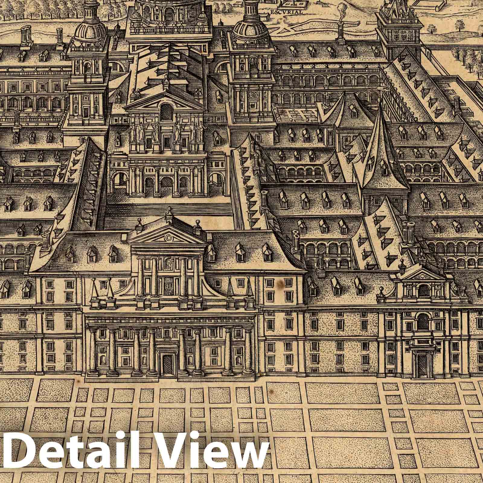 El Escorial, Madrid, Spain, 1591 Historical Map Print