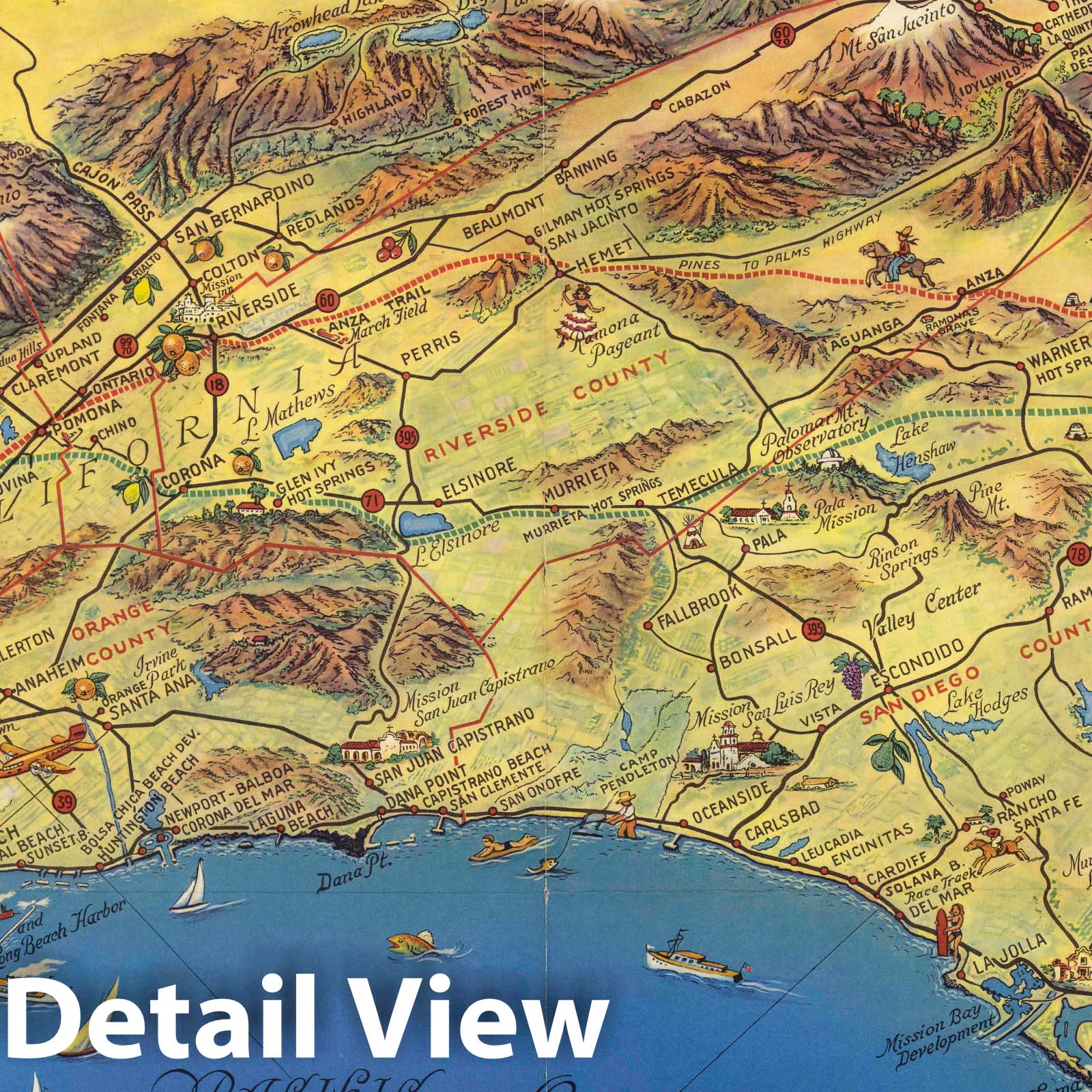 Southern California Pictorial Map, 1950 - Historical Map Print
